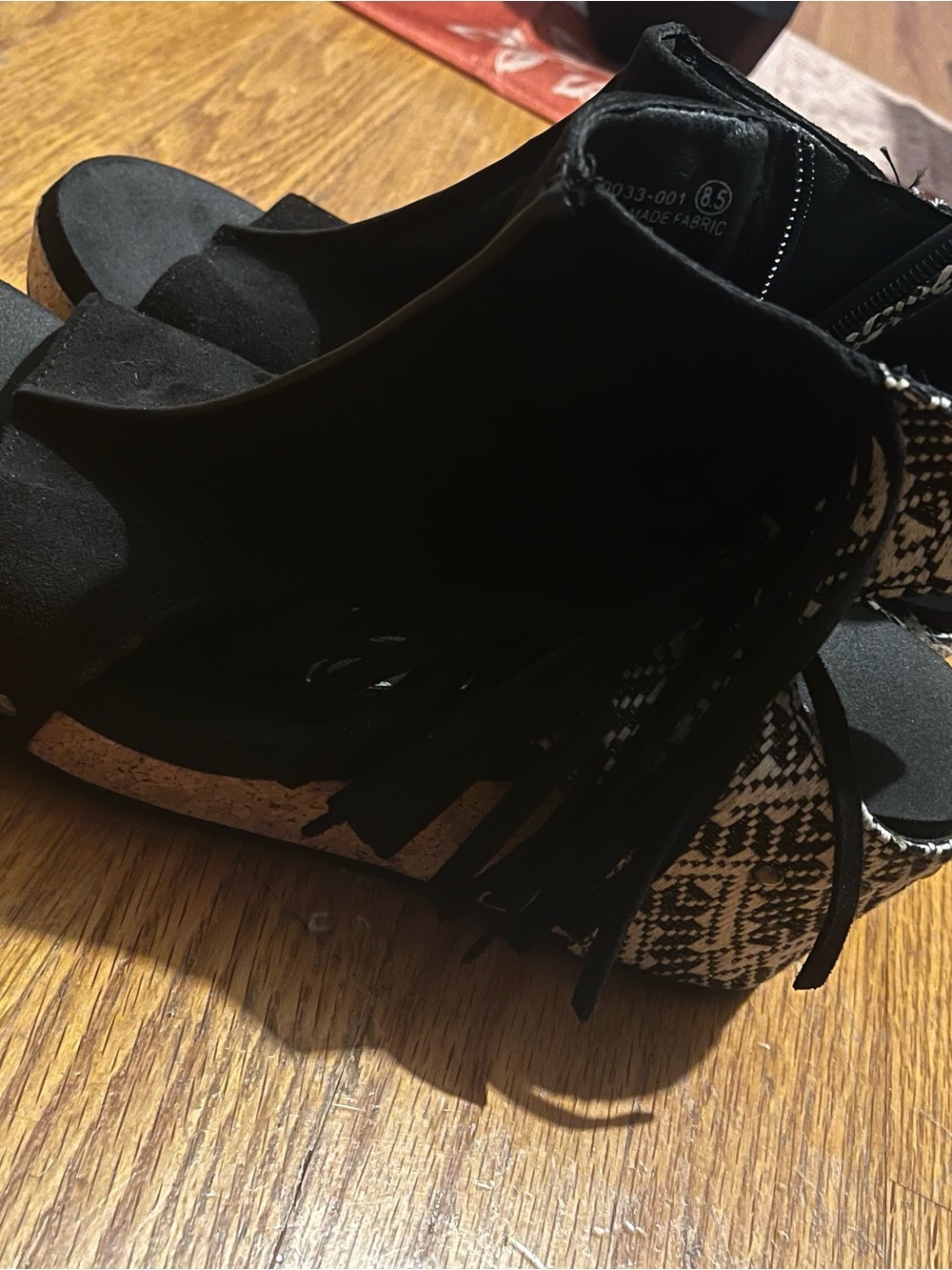 Wedge Peep-Toe Ankle Booties in Black